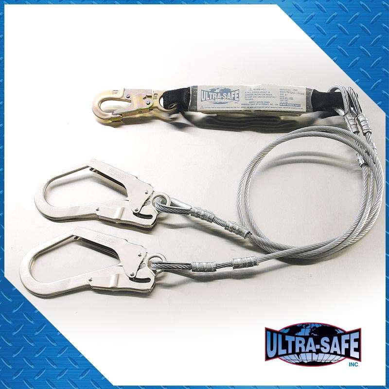 1/4"-5/16" x 6' Shock-Absorbing Cable Y-Lanyard – Rebar Hooks